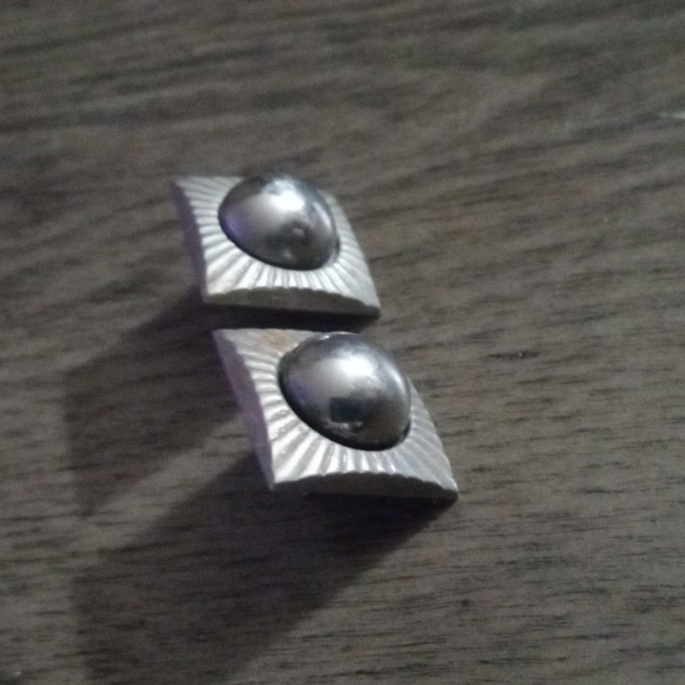 Unique Vintage Silver Concho Type Earrings Square W/Raised Center